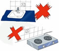 插座不應安裝在水龍頭、氣體開關掣或煮食爐具附近。