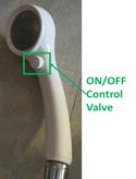 The shower head of the "shower storage type" electric water heater installed with ON/OFF control valve