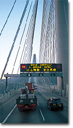 We monitor the performance of gantry signs on Ting Kau Bridge.